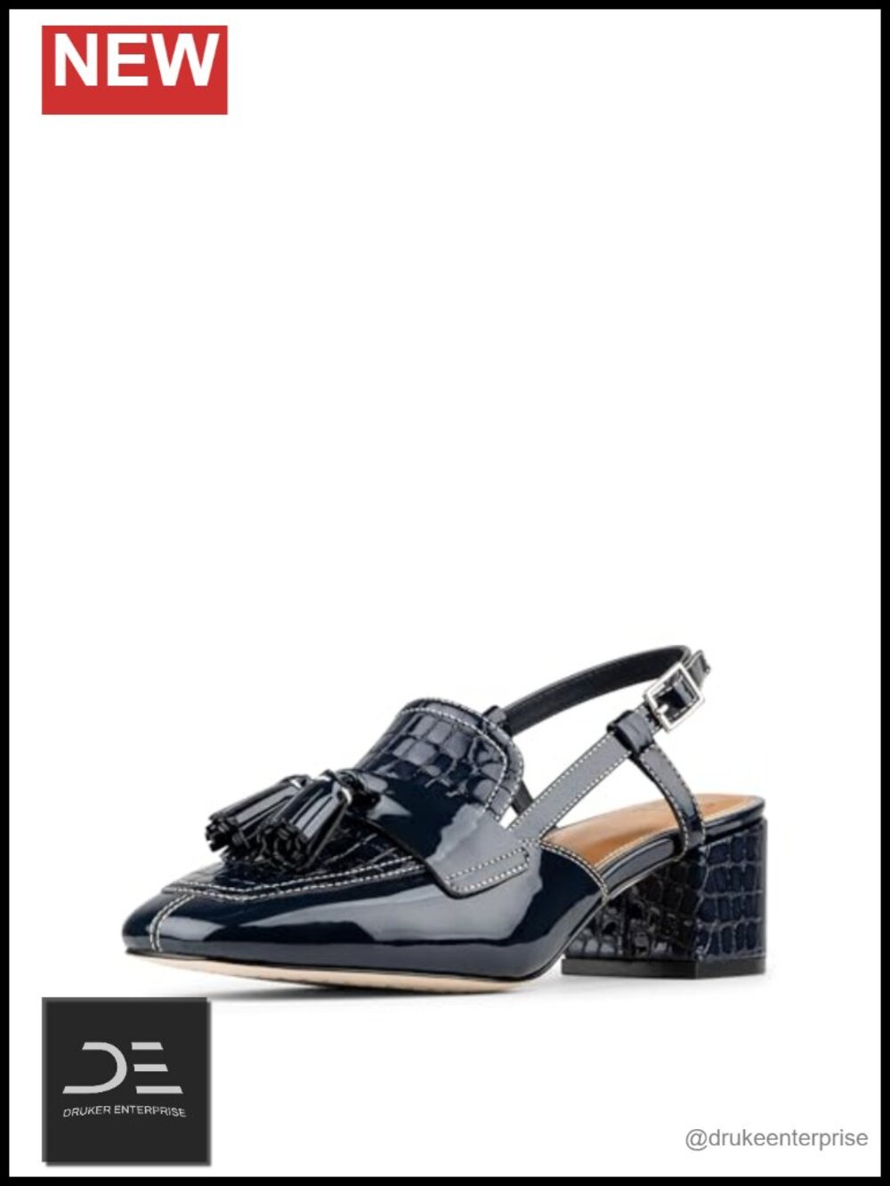 Women's Slingback Loafers - Tassel, Block Heel, Square Toe, Memory Foam, Leather